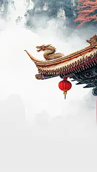 春天春季春日实景屋檐龙背景图片素材