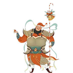 中式圣诞节创意插画贴纸-门神