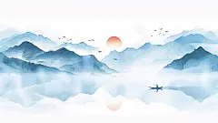 中国风通用青蓝色古风山水背景场景图片素材