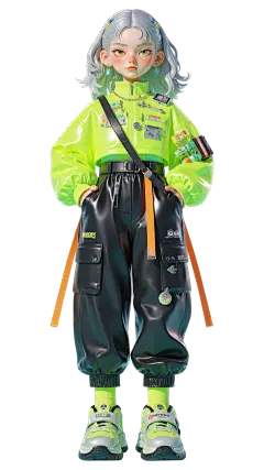 人物系列3D感赛博朋克少女双手插兜元素