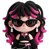 人物系列3D短发戴墨镜的黑色吊带女孩元素