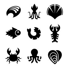 常规内容-图标系列扁平风黑色海洋动物元素组合