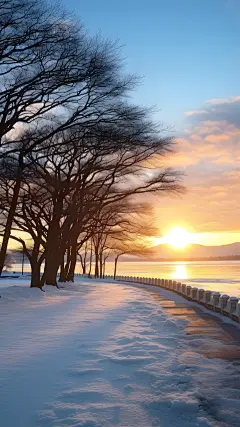 冬季冬日冬天雪景日出风格场景背景