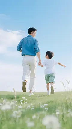 父亲节实景感亲子人物牵手背影背景