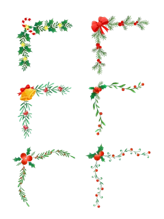 圣诞节插画铃铛枝叶边框元素