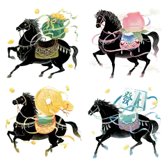 马年中式感敦煌风插画马元素