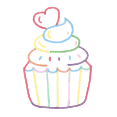 手绘-扁平风彩色线条贴纸-杯子蛋糕