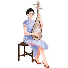 手绘-旗袍女人民国人物插画贴纸5