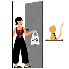 插画-人-门-猫咪