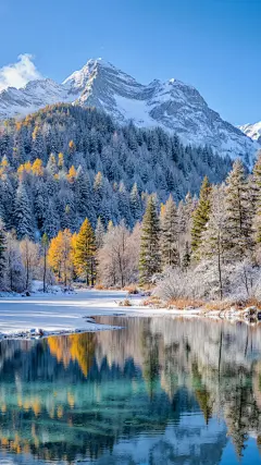 常规背景系列写实感冬季山林湖泊风光背景