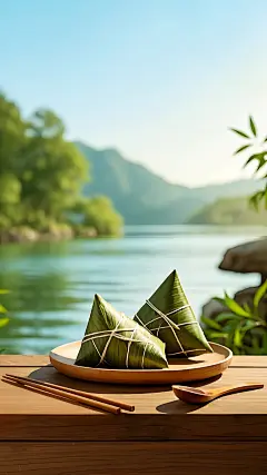 端午节实景光影湖面植物展台背景