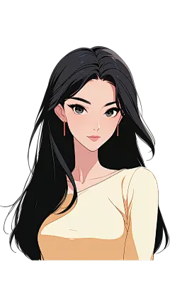 人物系列插画风黑色长卷发黄色长袖女性半身正面元素