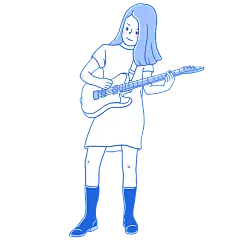手绘-蓝色线条人物场景插画贴纸女