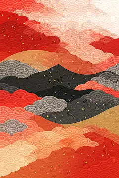 常规系列-背景系列国风山脉线条粒子肌理感背景