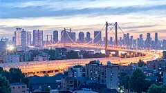 常规内容-建筑系列实景风傍晚城市高楼大桥背景