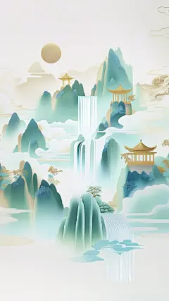 清明节国风新材质肌理山水建筑背景