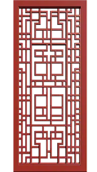 中国风系列中国风写实经典花纹红色对称屏风元素