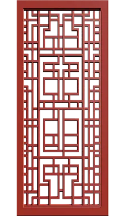 中国风系列中国风写实经典花纹红色对称屏风元素