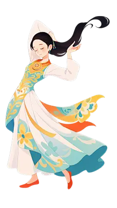 中国风扁平风古代跳舞女子元素