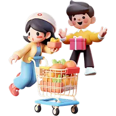 通用3D卡通感双人多人购物人物元素贴纸
