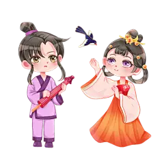 手绘-七夕节Q版牛郎织女人物插画9