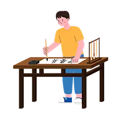 矢量风-扁平风场景插画-书法