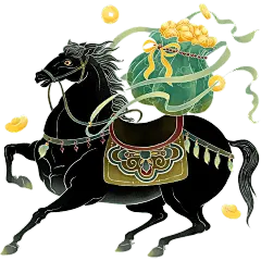 马年中式感敦煌风插画马元素