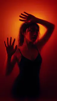 常规内容-人物系列写实女士趴在玻璃上图片