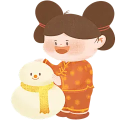 手绘年画娃娃堆雪人新年元素
