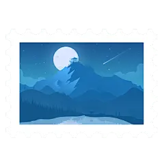 手绘-自然景观邮票贴纸9