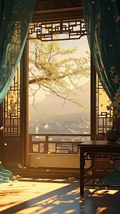 中国风通用古风窗景底图背景