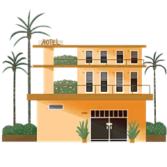 手绘-citypop海边小店贴纸-旅馆