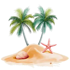 风光系列插画风沙滩椰子树贴纸
