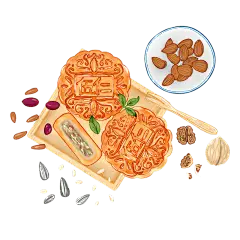 水彩画-中秋节月饼贴纸元素-月饼
