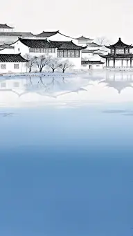 立冬国风插画建筑渐变背景