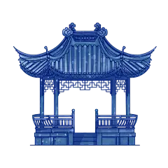双顶凉亭元素创意贴纸-水墨风