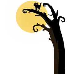 扁平万圣节月亮黑色树枝猫咪贴纸
