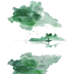 二十四节气谷雨通用青绿色春日山水水墨元素素材