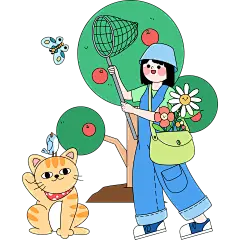 春天春季春日粗描扁平风卡通人物露营野餐外出组合元素素材