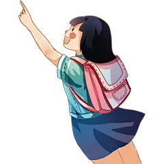 手绘背包女孩开学季清新元素贴纸 