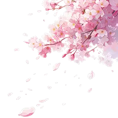 植物通用粉色樱花插画花枝飘花瓣元素素材