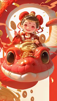 蛇年春节软3D儿童生肖金币祥云组合背景