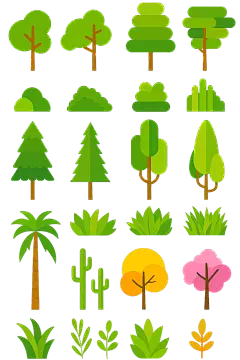 常规内容-植物系列扁平风树插画元素组合