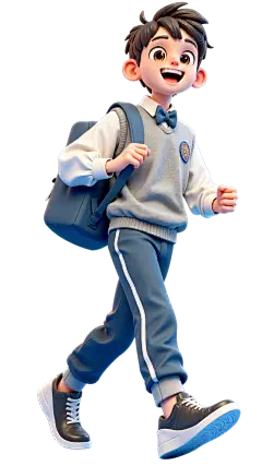 人物系列3D风青春校园感麻花辫校服装男学生走路元素