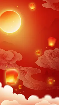 国庆节弥散渐变月亮建筑灯笼和平鸽组合背景
