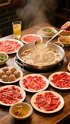 美食系列写实感潮汕牛肉火锅背景