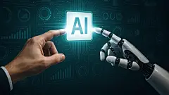 常规内容-科技风系列真人机器人手指触碰发光AI按键背景