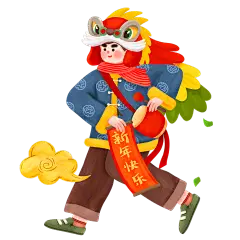 新年手绘插画-贴对联