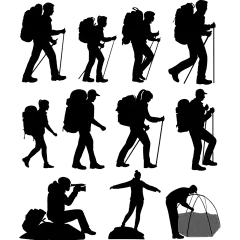 常规内容-健身系列扁平风黑色登山剪影元素组合