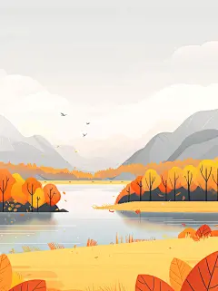 立秋 扁平秋天山水通用背景素材